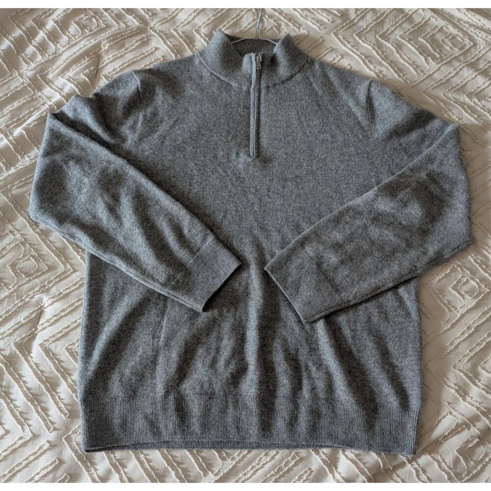 Quince Men's Gray Mongolian Cashmere 1/4 Zip Pull Over Soft Fuzzy Sweater MD